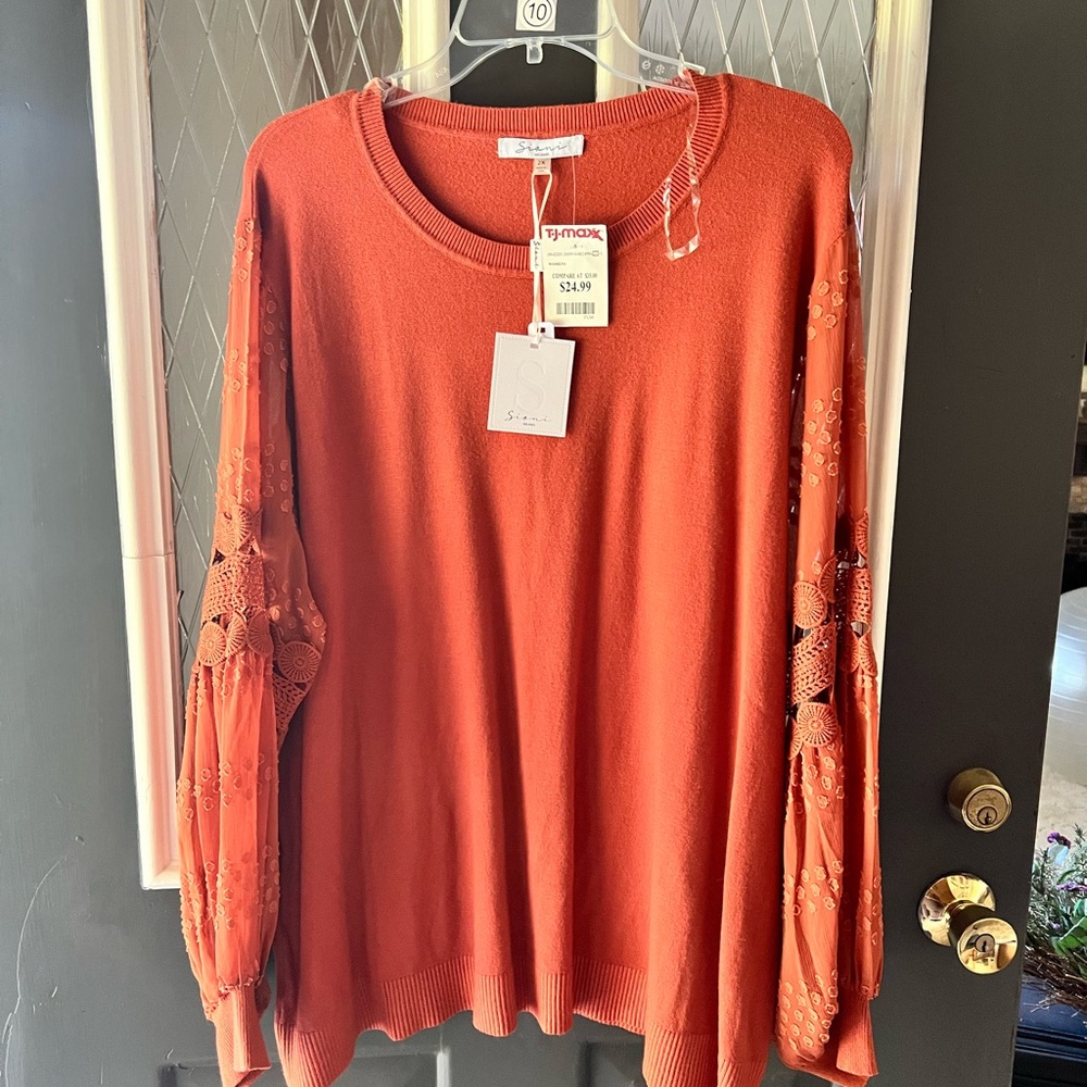 Sioni Rust Lace Sleeve Blouse